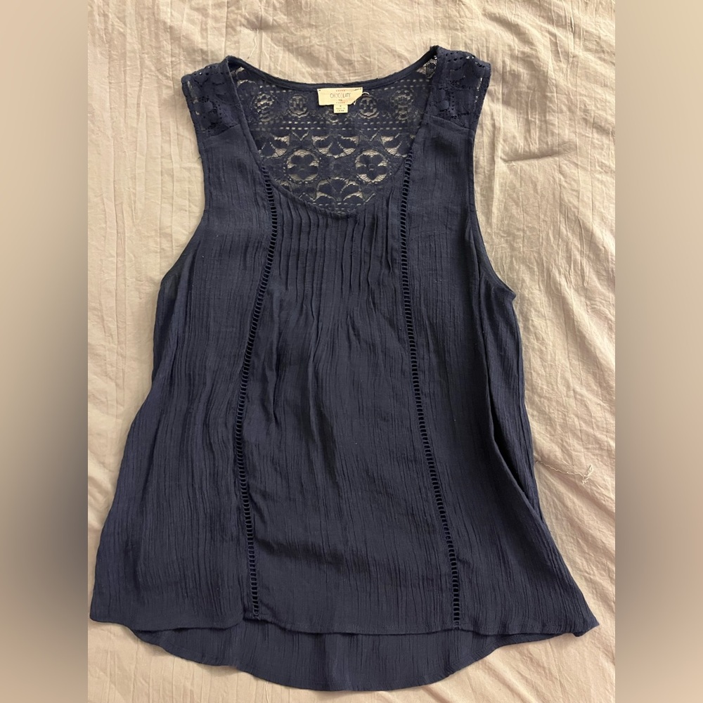 Navy Blue Lace Sleeveless Top, Medium